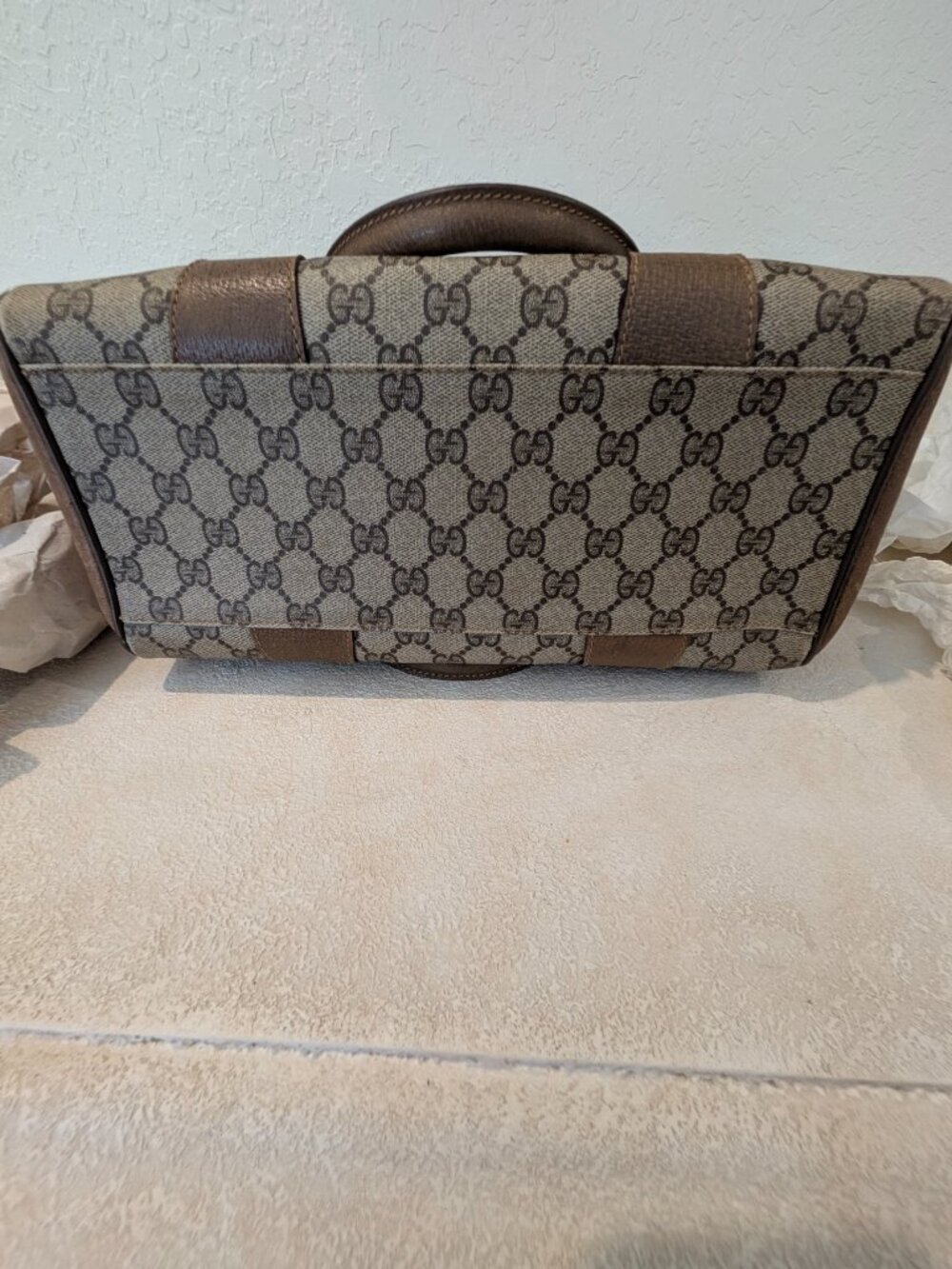 Vintage Gucci GG Monogram Boston Bag Brown Mahogany Web Stripe Top Handle Satche - Picture 8 of 10
